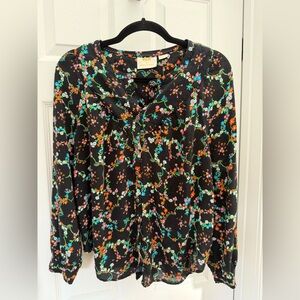 Anthropologie Maeve Black Blouse with Colorful Floral Design
